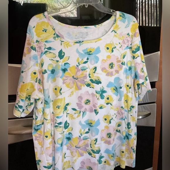 Time and Tru Tops - Time & True Top Womens XXL Floral All Over Print Short Sleeve